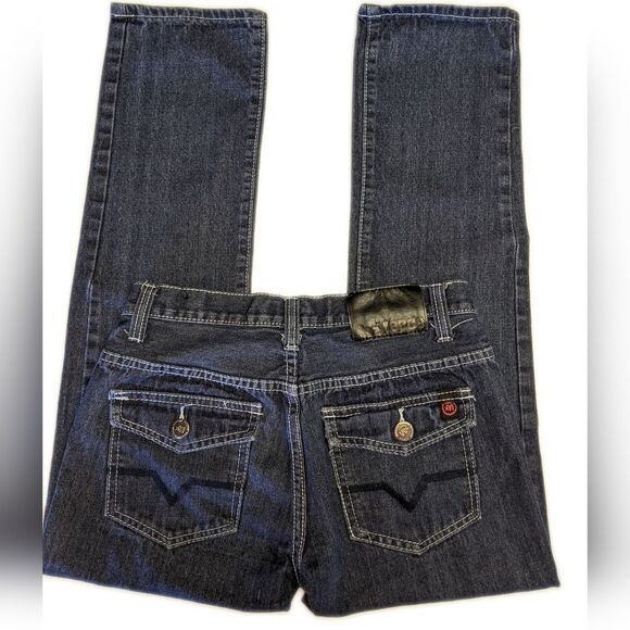 Mecca denim straight leg dark blue wash jeans, back pocket flaps, no size tag - Picture 3 of 7